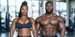 © Iryna - Two men and a woman are posing for a picture in a gym. The man on the left is wearing a black tank top and the woman is wearing a black top. The man on the right is very muscular and has a beard