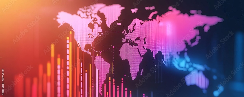Population growth visualized on a vibrant world map, digital growth ...