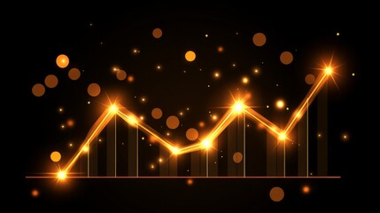 Aufkleber - Sparkling Golden Graph with Glowing Data Points and Light Effect