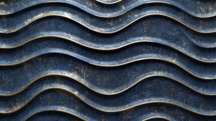 Poster - Textured Waves on Metallic Surface with Worn Gold Accents