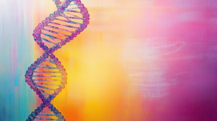 Poster - Colorful DNA double helix strand on abstract background.
