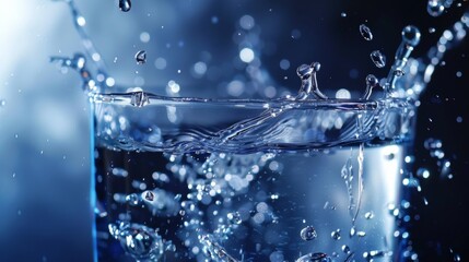 Crystal clear water splash in dramatic lighting