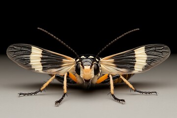 Unique close-up view of a striking insect showcasing intricate patterns and natural colors