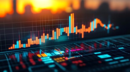 Aufkleber - Colorful Data Visualization of Financial Market Trends at Sunset