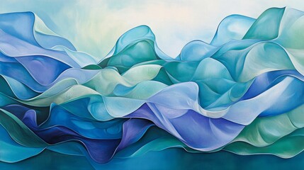 Fototapete - Abstract Fluid Waves in Shades of Blue and Green for Artistic Display