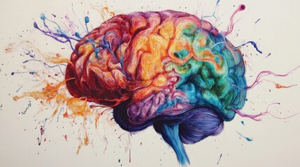 Aufkleber - Colorful Artistic Representation of a Brain with Vibrant Splashes