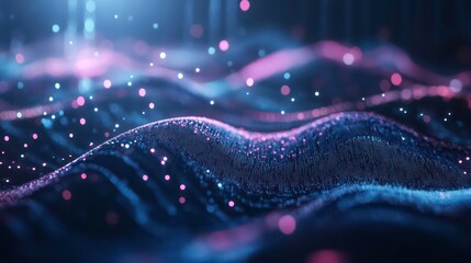 Aufkleber - Abstract dark blue and pink wave with glowing particles.