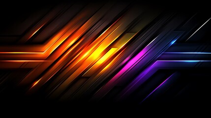 Wall Mural - abstract diagonal lines glowing bright colors dark background