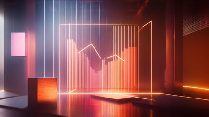 Wall Mural - Abstract Visual of Financial Data Analysis with Neon Lighting Effects