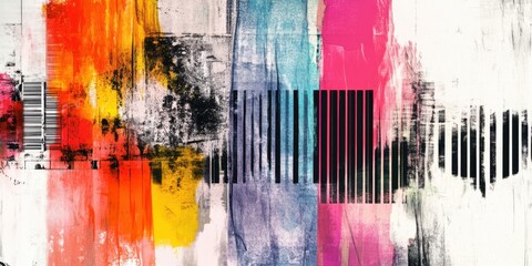 Wall Mural - stunning abstract artwork with colorful soundwave designs and artistic barcode elements