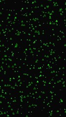 Aufkleber - Glowing green triangular particles scattered on a black background, vertical video