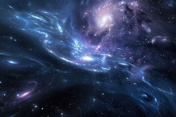 Poster - Stunning cosmic view of galaxies and stars in a vibrant universe filled with swirling colors and brilliant light