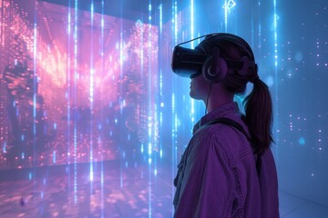 Poster - Virtual reality experience in immersive digital art installation featuring vibrant colors and dynamic visuals