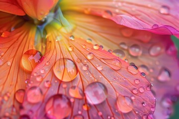 Aufkleber - Close-up view of a light orange flower petal with raindrops glistening under natural light showcasing nature's delicate beauty