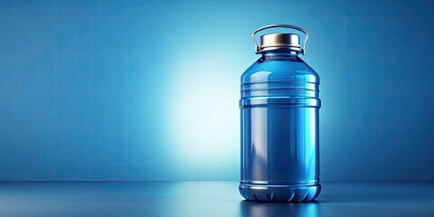 Wall Mural - Clean lines, cool blue hue: a silver-capped water bottle photographed in pristine studio light.