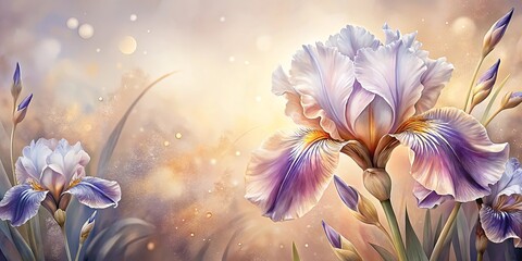 Wall Mural - Enchanted Irises in a Golden Hour Glow A Botanical Masterpiece