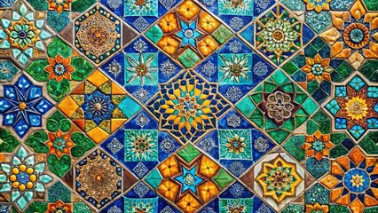 Wall Mural - Intricate Colorful Mosaic Tilework with Geometric and Floral Patterns