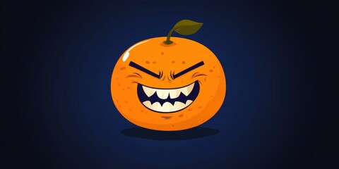 Wall Mural - A cartoonish orange with an exaggerated mischievous expression and sharp teeth.