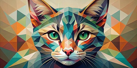 Wall Mural - Geometric Feline Portrait A Colorful Low-Poly Cat Illustration