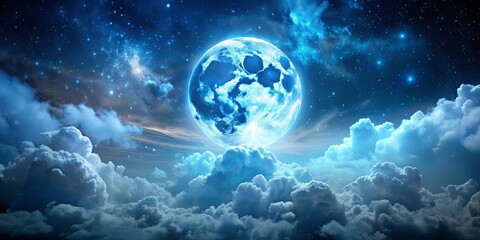 Wall Mural - a celestial sphere illuminates the night sky, casting an ethereal glow on the swirling clouds below.