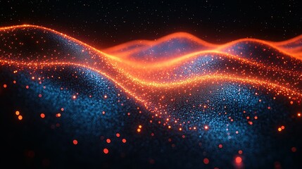 Wall Mural - Abstract Glowing Waves of Blue and Orange Particles