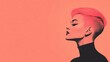 © ArtStockVault - Monochromatic Portrait of Person with Short Pink Hair in Profile View Highlighting Futuristic Style and Bold Color Scheme for Modern Design and Creative Expression in Fashion and Art