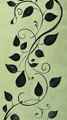 Sticker - Elegant Black Leaf Vine Design On Pale Green Background