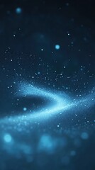 Wall Mural - abstract blue particles twirling and flying against dark background in ethereal motion design with s