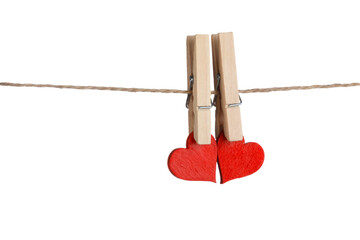 Wall Mural - Paper hearts hanging on clothespins