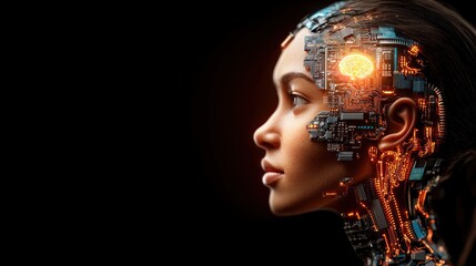 Poster - AI Woman, Cyborg Brain, Future Tech