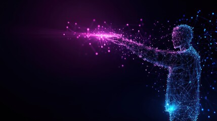 Leinwandbilder - Digital Man Reaching for Light Blur Background