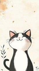 Wall Mural - Happy Black and White Cat Art Design