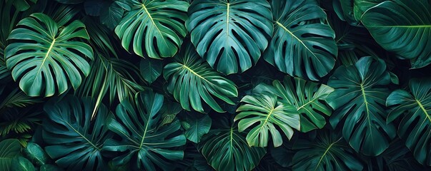 Wall Mural - Greenery palms idea. Vibrant green tropical leaves create a lush and calming background.