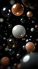 Wall Mural - Glossy Spheres Floating in Dark Space