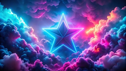 Wall Mural - Neon Star Glowing Brightly Above a Dreamlike Cloudscape