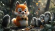 © Ali - Adorable fox, nut, woodland creatures, autumn leaves.