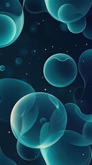 Wall Mural - Abstract Teal Bubbles Floating in Dark Space