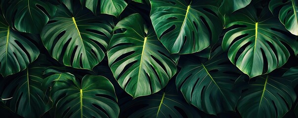 Wall Mural - Greenery palms idea. Vibrant green monstera leaves creating a lush, tropical background full of life.