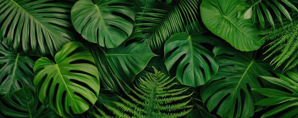 Wall Mural - Greenery palms idea. A lush collection of vibrant green leaves, showcasing nature's beauty and diversity.