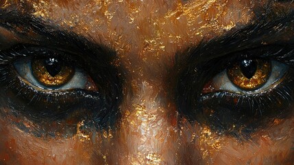 Wall Mural - Close-up of intense eyes with dramatic makeup and textured details.