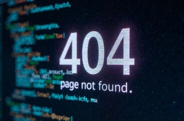 Wall Mural - a digital error message reads 404 page not found against a backdrop of coding sequences. this signif