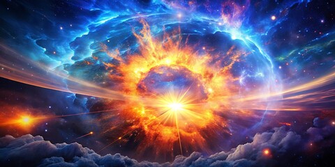 Wall Mural - Celestial Explosion A Fiery Cosmic Nebula with Radiant Light and Star Dust