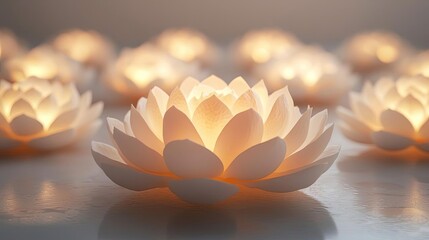 Sticker - Minimal rose concept. A serene arrangement of glowing lotus flowers creating a calming atmosphere.