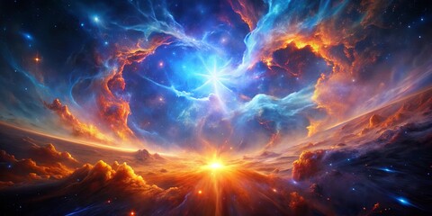 Wall Mural - celestial sunrise a breathtaking vista of fiery clouds and a brilliant star, set against a backdrop 