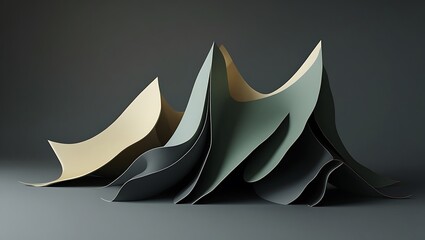 Abstract Green Beige Paper Sculpture Waves