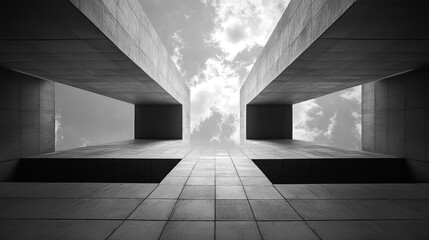 Wall Mural - Monochrome concrete structure, sky visible above.