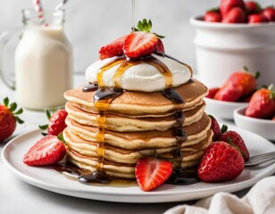 Wall Mural - pancakes with strawberries