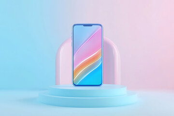 Wall Mural - Vibrant Pastel Phone Display on a Modern Stand