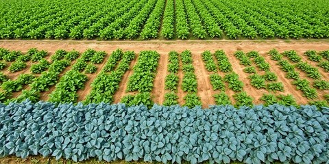 Wall Mural - Aerial view of a thriving soybean field with lush green plants, showcasing sustainable agriculture and crop production, green plants, harvesting