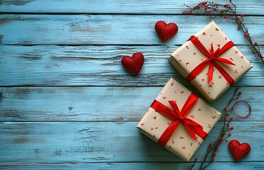 red heart with gift  on wooden background